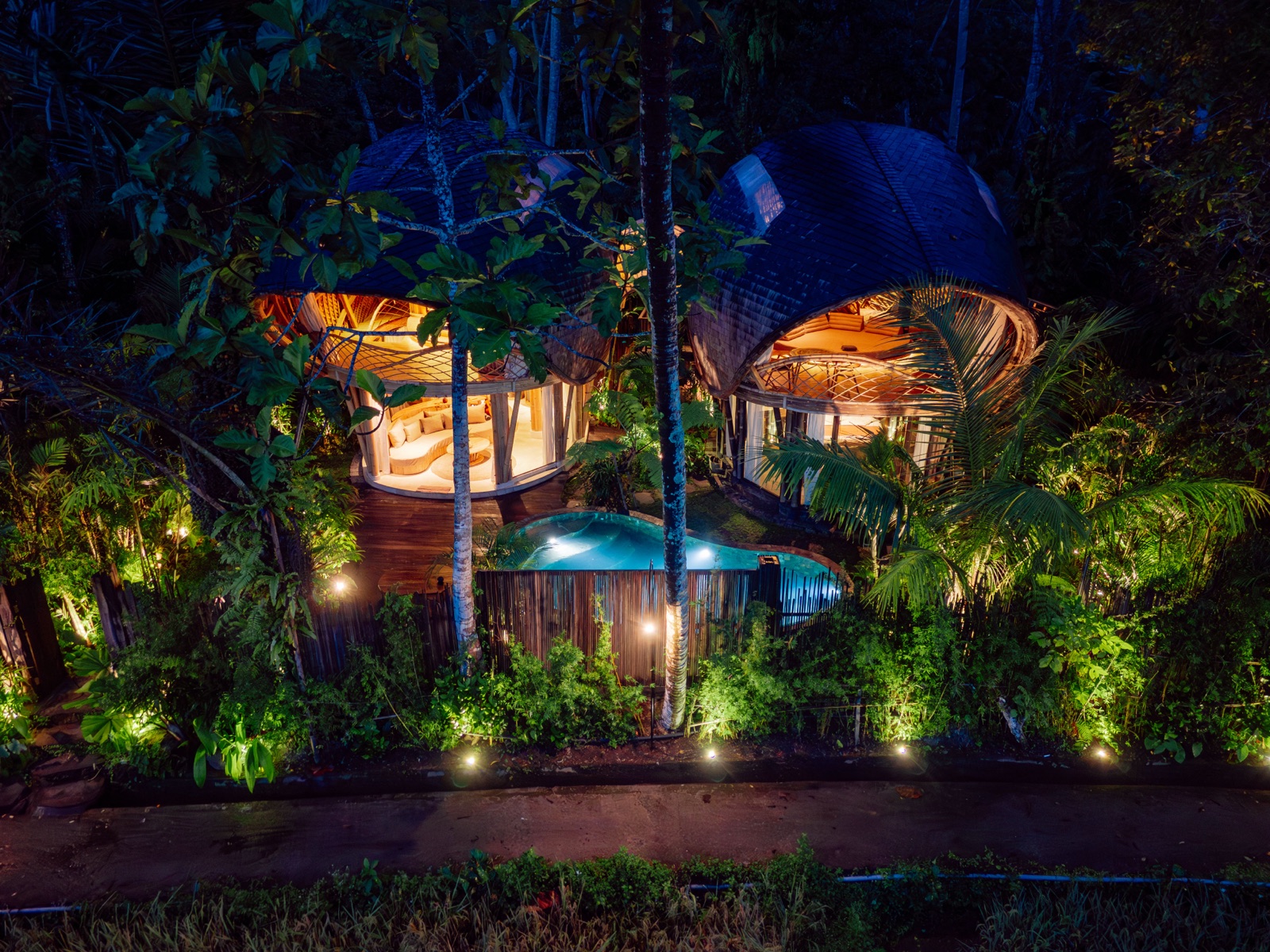 hideout reflection, two connected bamboo houses with a private heated pool, East Bali